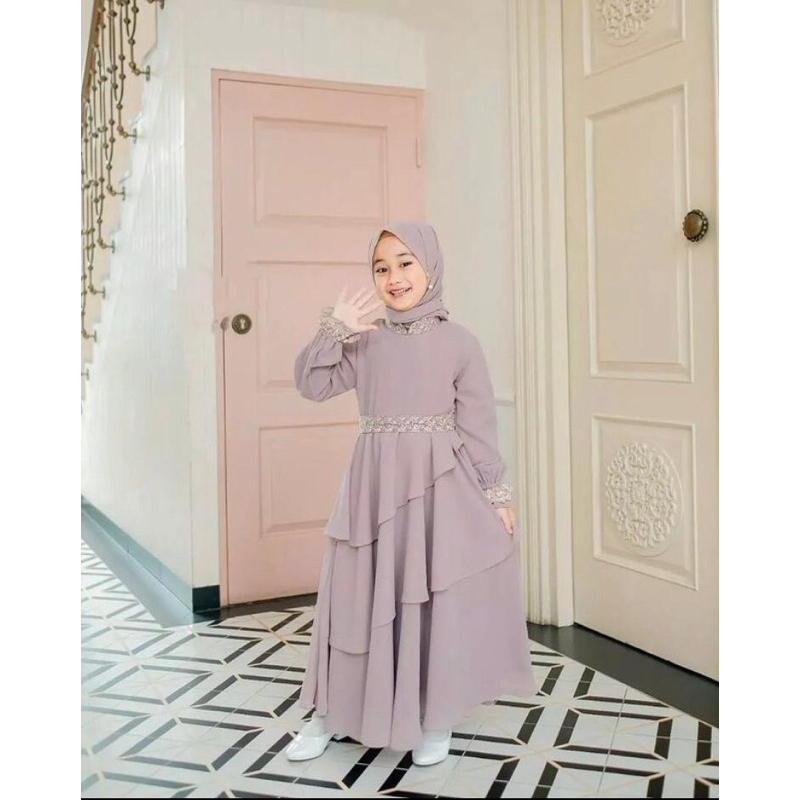 Mikayla Kids Baju Muslim Anak Usia 6-14 tahun Bahan Ceruty Babydoll