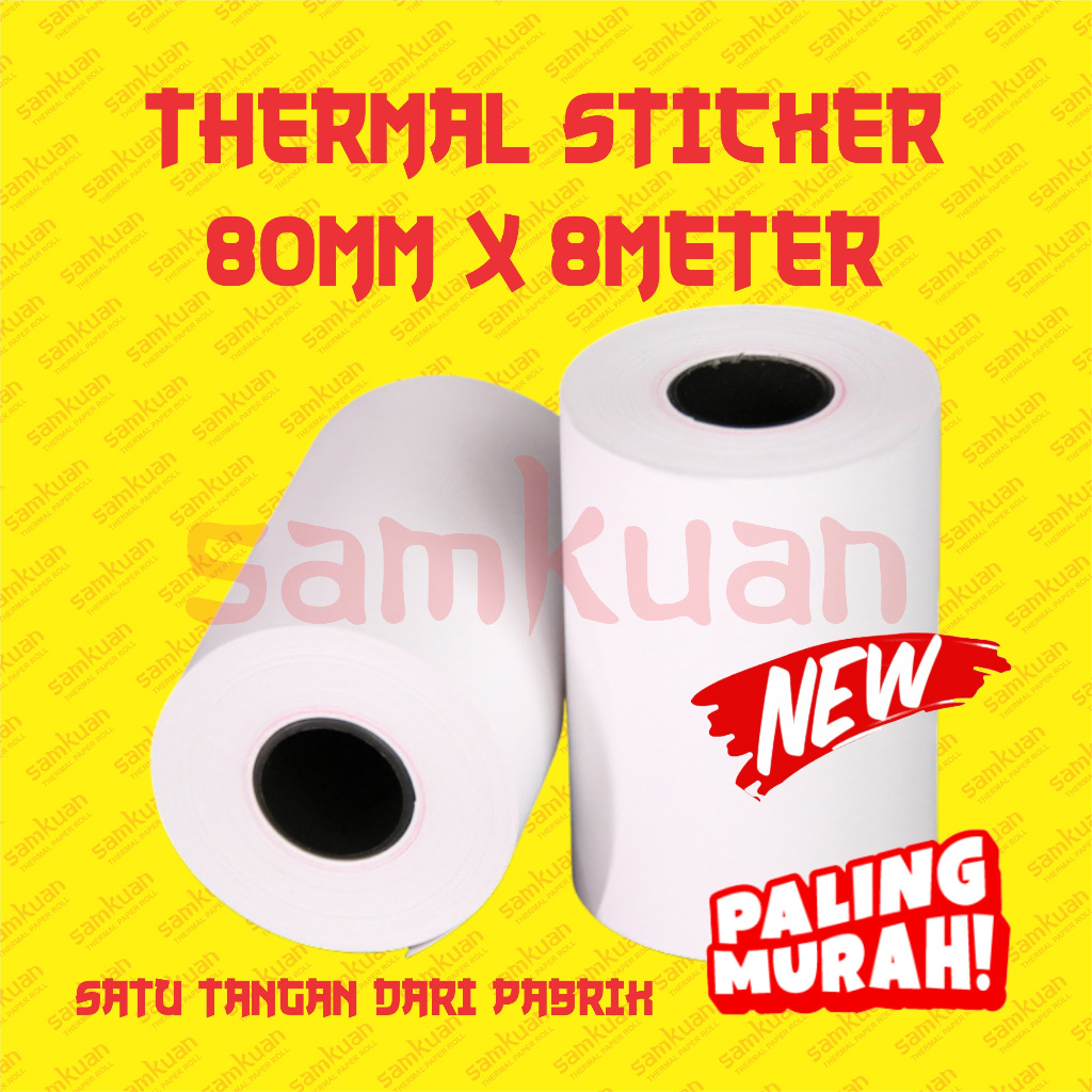 

KERTAS STIKER LABEL PRINTER THERMAL 80X40 80MM 80X8 METER CONTINUOUS 80X40MM 80 X 8 METER