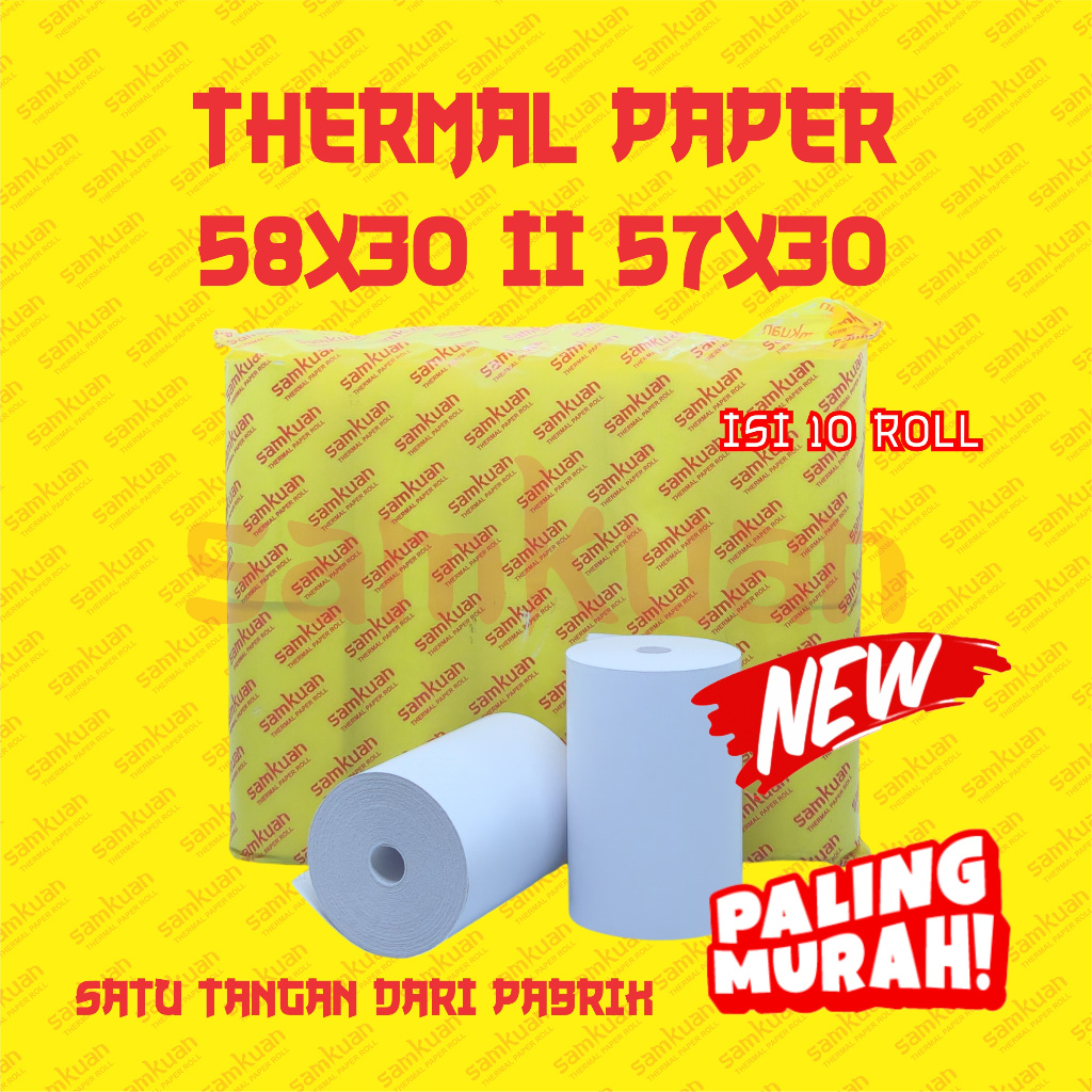 

SAMKUAN 10 ROLL KERTAS STRUK THERMAL PAPER ROLL 57X30 TERMAL EDC THERMAL PRINTER MINI BLUETOOTH 58MM 58X30