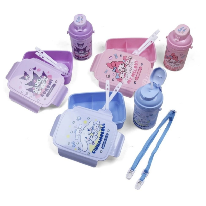 MINISO Kotak Makan Set + Botol Kuromi Sanrio Melody Kotak Bekal Anak Sekolah