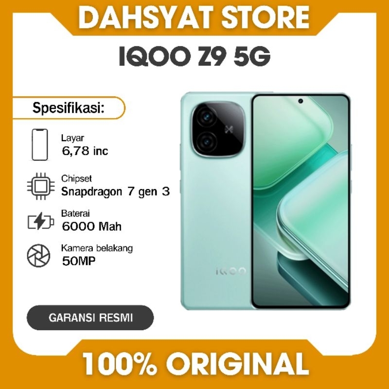 IQOO Z9 5G 12+12/256GB CHIPSET SNAPDRAGON 7 GEN 3 80W FLASHCHARGE 6000MAH BERGARANSI RESMI