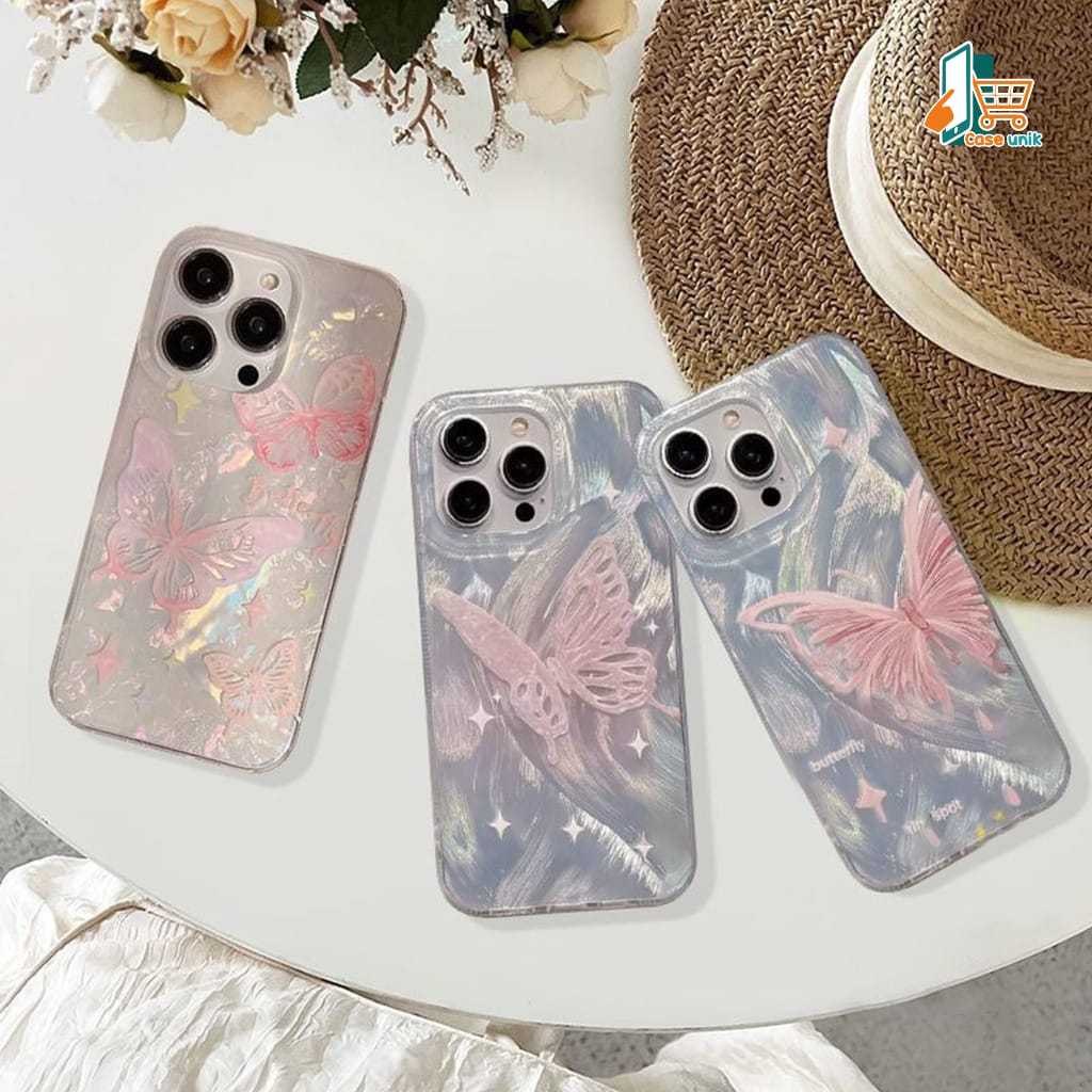 Ss945 New Clarity Swirl Case Pink Butterfly Hardcase Casing Hp Compatible for VIVO Y71Y81 Y81C Y91 Y