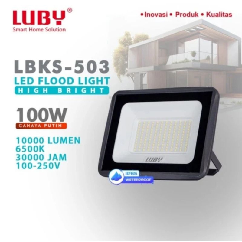 LUBY LAMPU SOROT LED 100W 100 WATT LBKS-503 CAHAYA PUTIH FLOODLIGHT SNI