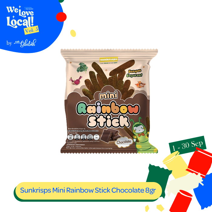 

Sunkrisps Mini Rainbow Stick Veggie Chocolate 8g - Cemilan Sayuran Stik Cokelat Tinggi Serat No MSG