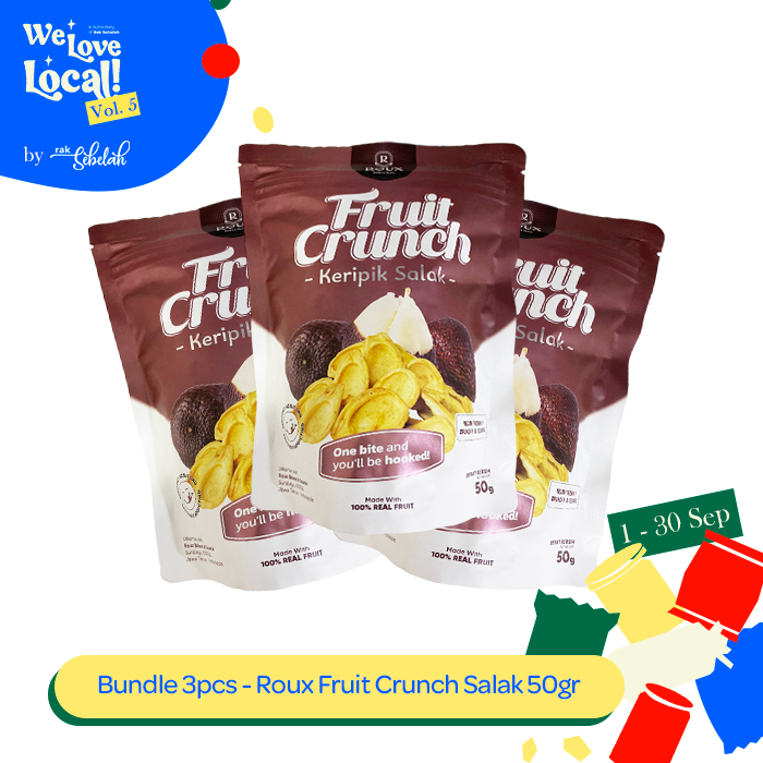 

Bundle 3pcs Roux Fruit Crunch Salacca 50g - Keripik Buah Salak Kering Sehat | Less Oil | Healthy Snack | Rak Sebelah