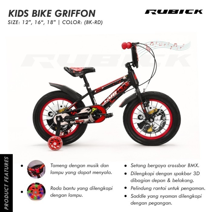 Sepeda Anak Bmx 12 Inch Rubick Griffon New Ban Besar 3.0 By United