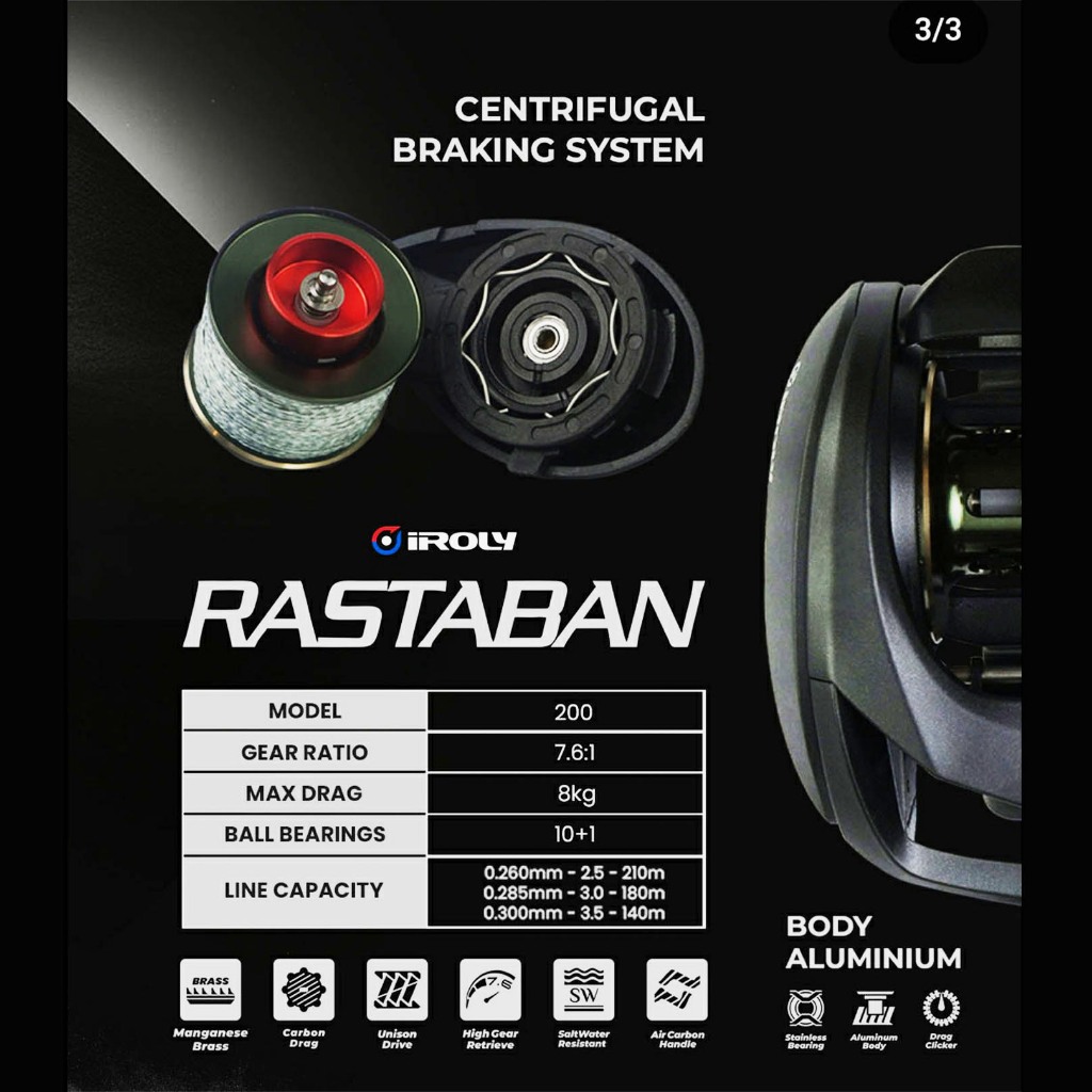 REEL BC IROLY RASTABAN 200 11 BEARINGS BODY ALUMINIUM