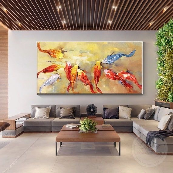 Lukisan Ikan Koi Abstrak Gold