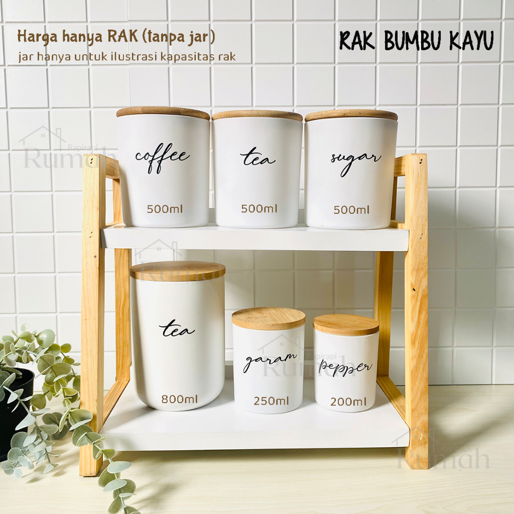 RAK BUMBU DAPUR 2 tingkat Estetik Kayu Putih