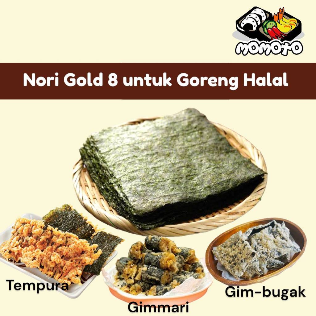 

Nori Gold untuk Goreng 8 lembar Rumput Laut Gimmari Tempura Snack Gim Gorengan Halal