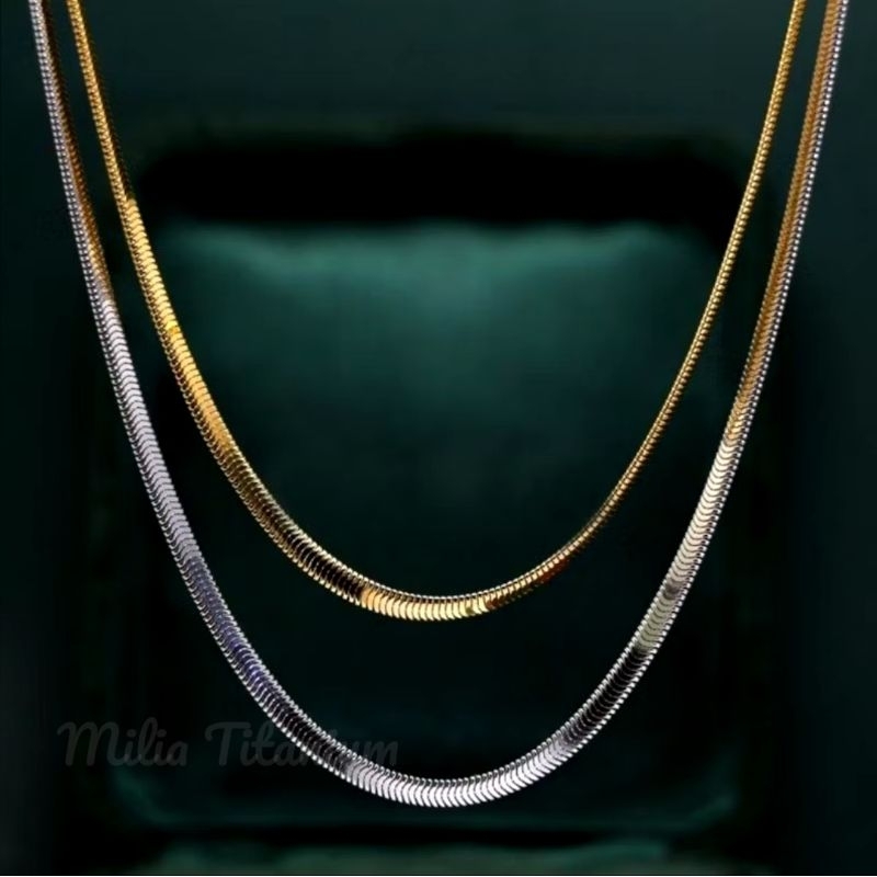 KALUNG TITANIUM PRIA SILVER PIPIH GEPENG BESAR