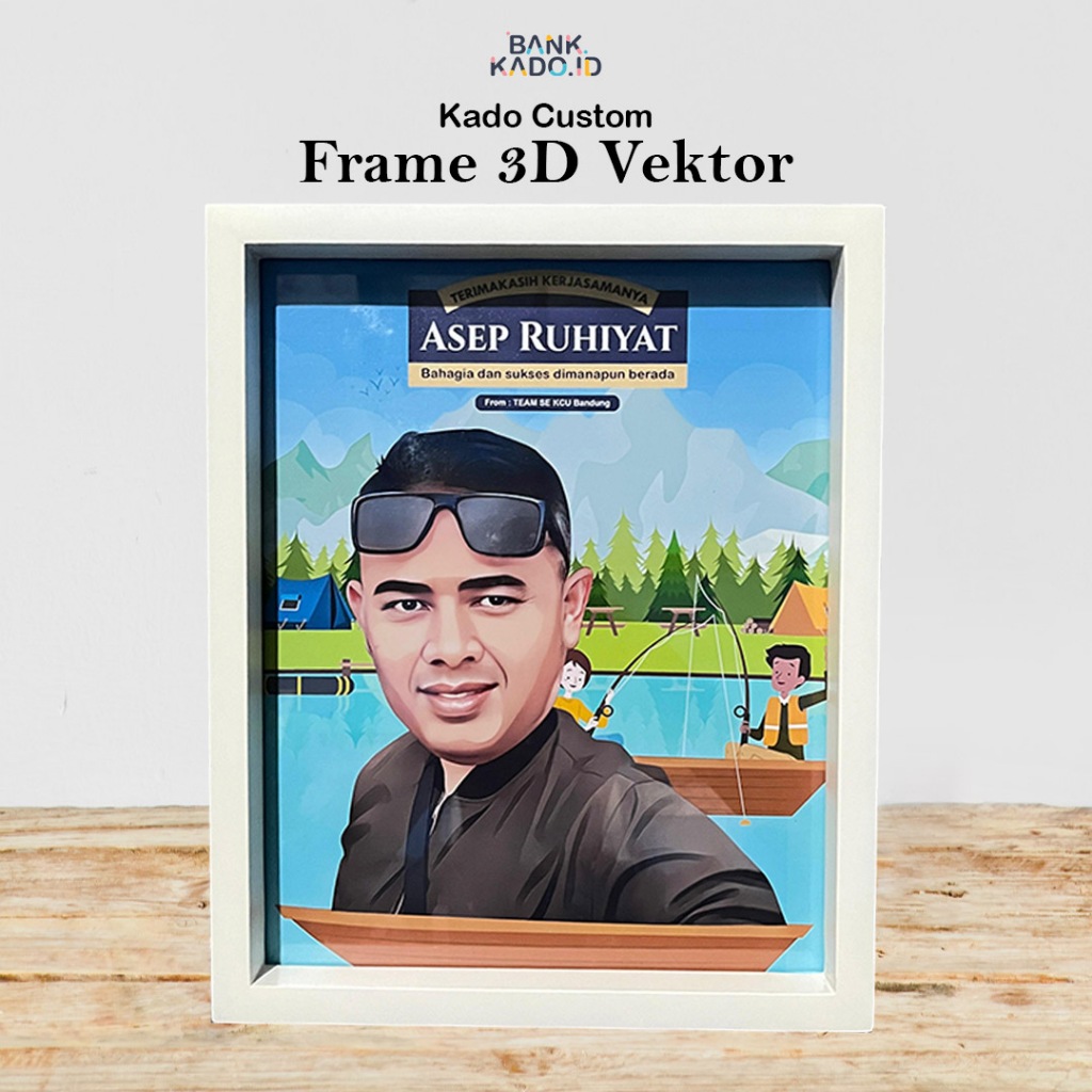 [1 HARI JADI] Kado Karikatur Vektor Frame 3D Minimalis Custom Hadiah Perpisahan