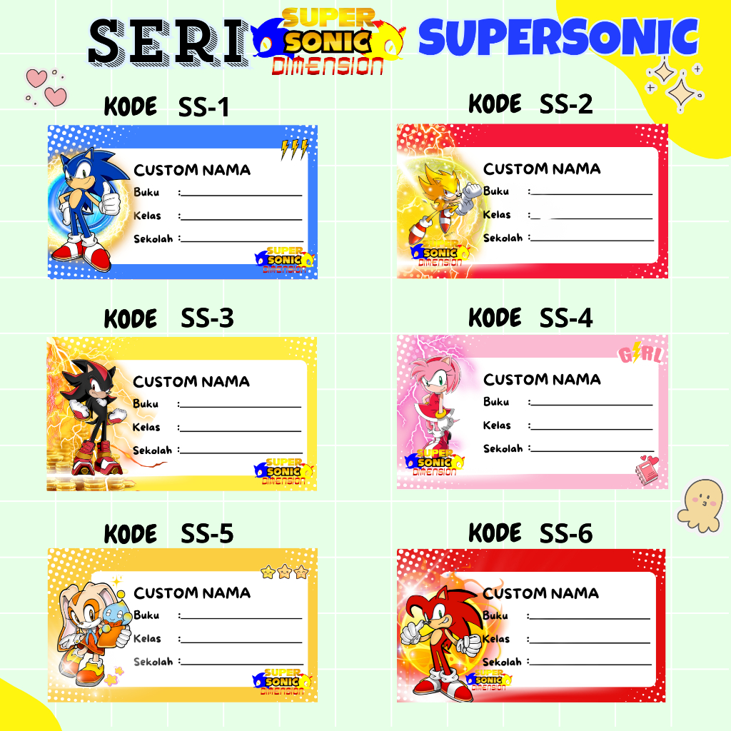 

44 Label Nama Buku Stiker Custom Seri Supersonic Spesial Premium Kartun