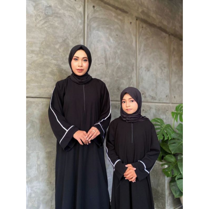 Abaya gamis hitam couple mom and kids kombi list putih