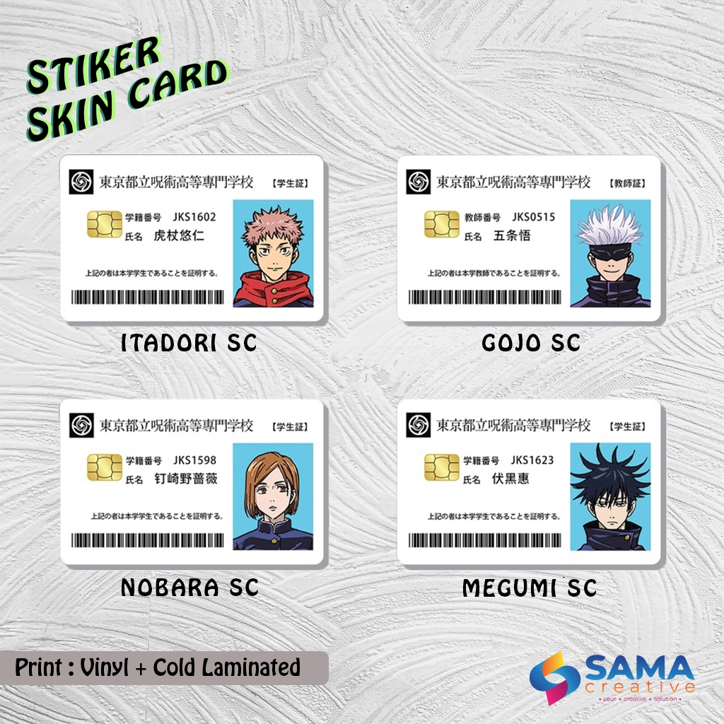 

Student Card Jujutsu Kaisen Skin Card - ATM Vinyl Debit Credit, Emoney, Flazz, Kartu Akses Stiker Gojo Megumi Nobara Itadori