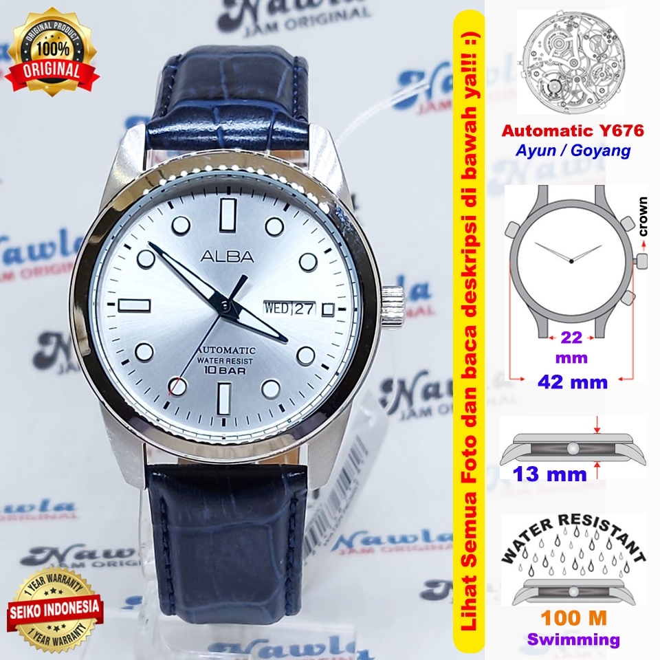 Alba Automatic AL4663X1 Silver Leather - Jam Tangan Pria AL4663
