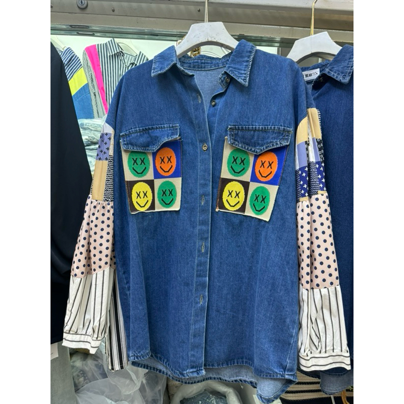 Denim Kemeja motif Brand PapaBear Bangkok ori