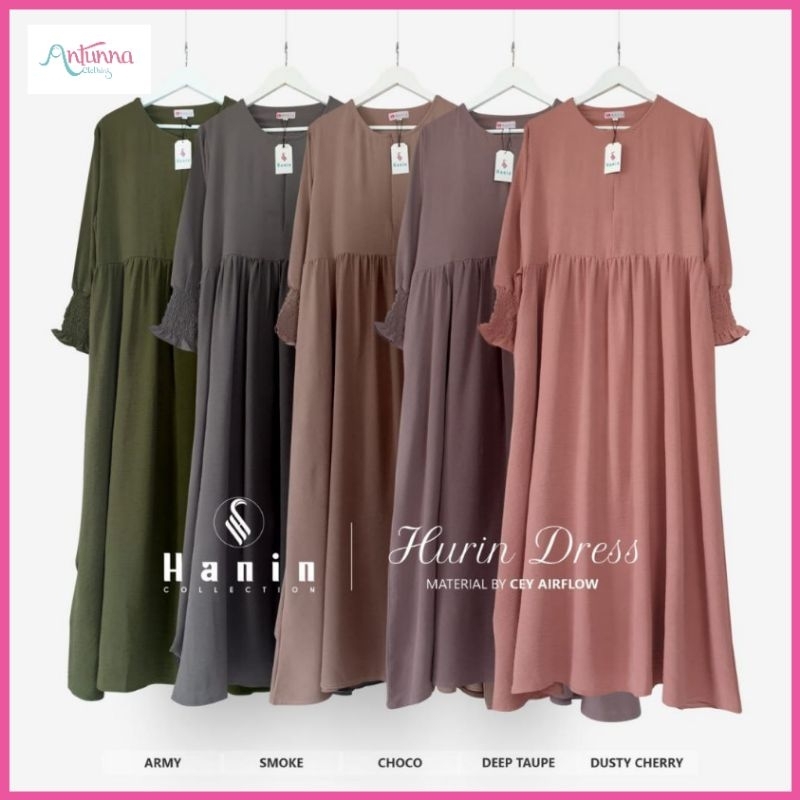 HURIN Dress Gamis Polos Warna Pastel Terlihat Langsing Baju