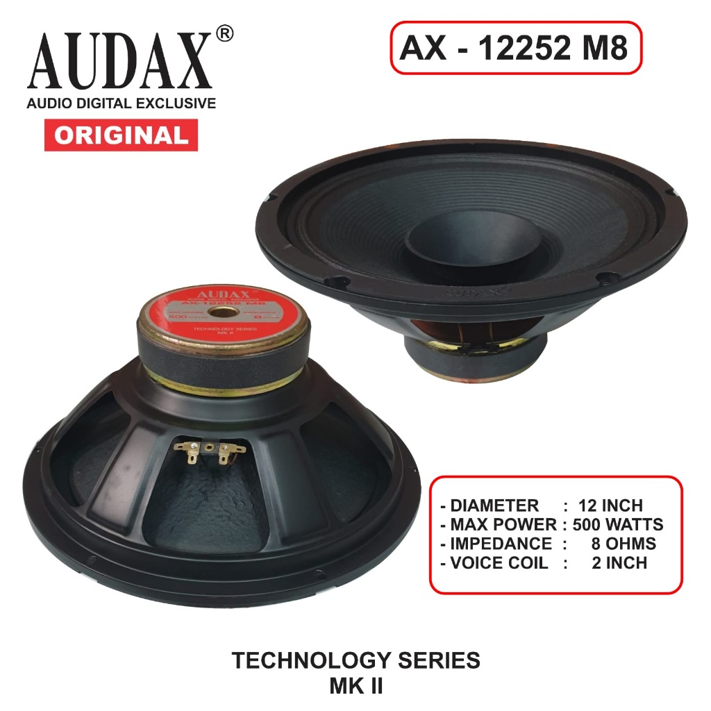 SPEAKER AUDAX AX 12252 M8 FULL RANGE 12in 12 inch 500 WATT 12252 ORIGINAL AUDAX INDONESIA