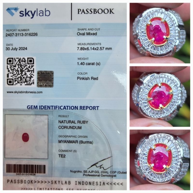 Natural Ruby Burma Myanmar Sertifikat 1.40 crt