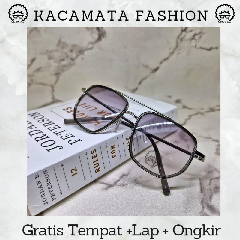 Frame Kacamata Hitam Fashion Pria Aviator Sunglass Kecamata Warna Coklat Cowok