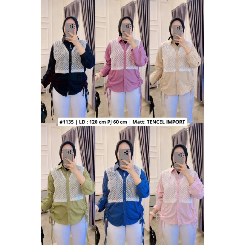 Atasan Kemeja Wanita Bahan Tancel Import Mix Renda