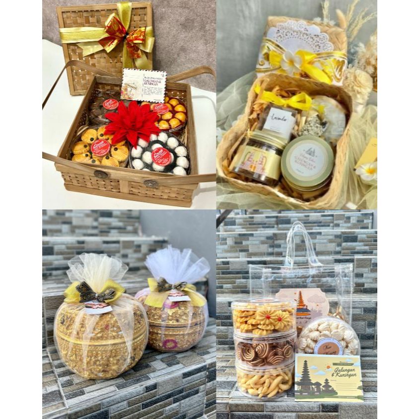 Hampers / Parcel Snack lilin aromaterapi coaster keranjang anyam besek totebag kue kering galungan k