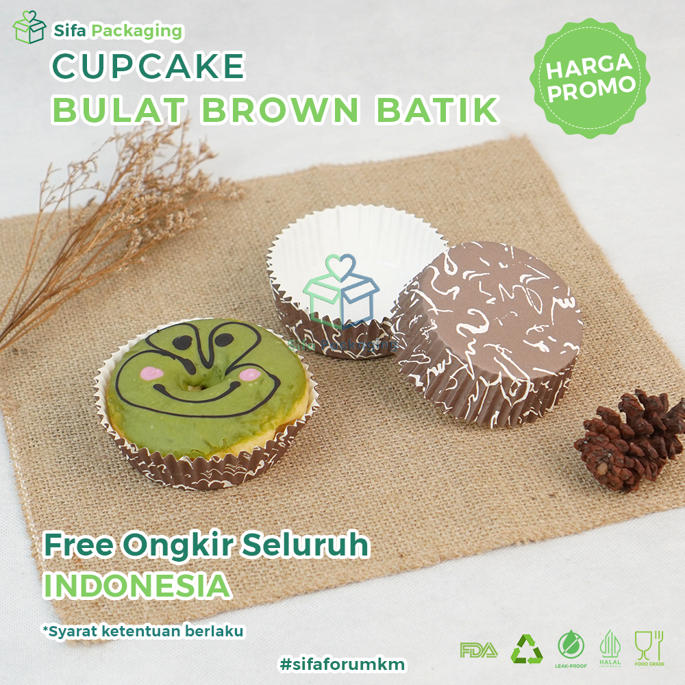 Paper Cup Case Roti Bulat Kertas Kue Bakpao Alas Brownies Laminasi Motif Brown Batik