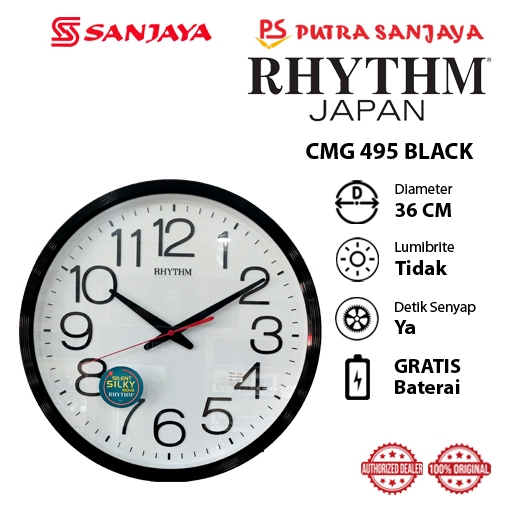 Jam Dinding Silent RHYTHM CMG495 Original