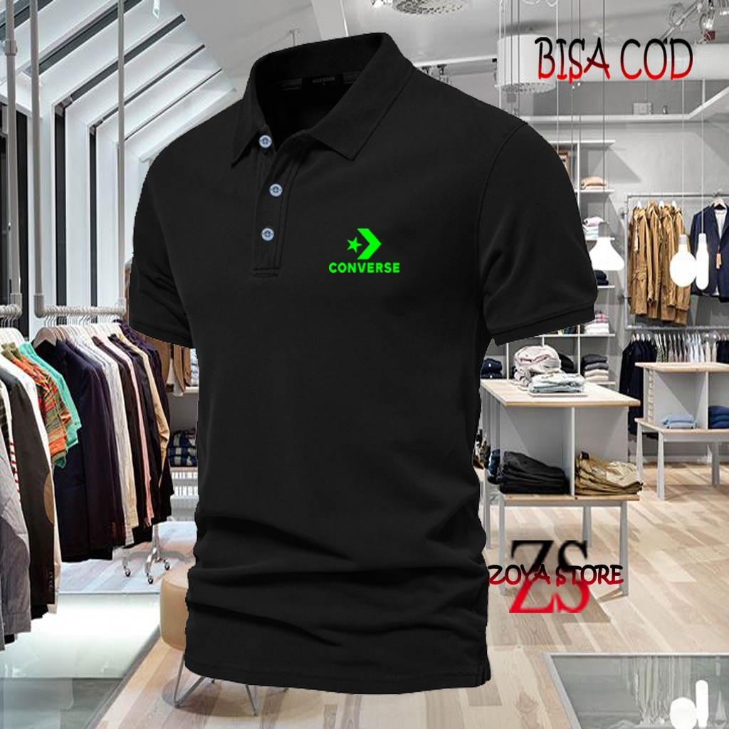 COD T-shrit POLO kerah Converz Text Neon Kaos Kerah Dewasa Shirt / Kaos Wangki Pria Polo / Kaos Sera