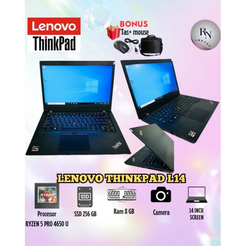 LAPTOP LENOVO THINKPAD L14 | PROCESSOR RYZEN 5 PRO 4650U | RAM 8GB SSD 256GB | LAYAR 14INCH