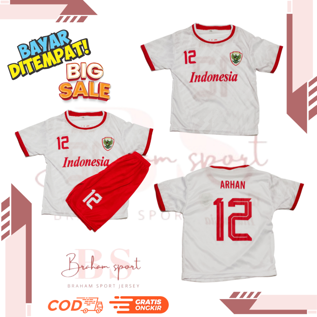 COD SETELAN JERSEY BAJU BOLA ANAK ANAK INDNESIA PUTIH