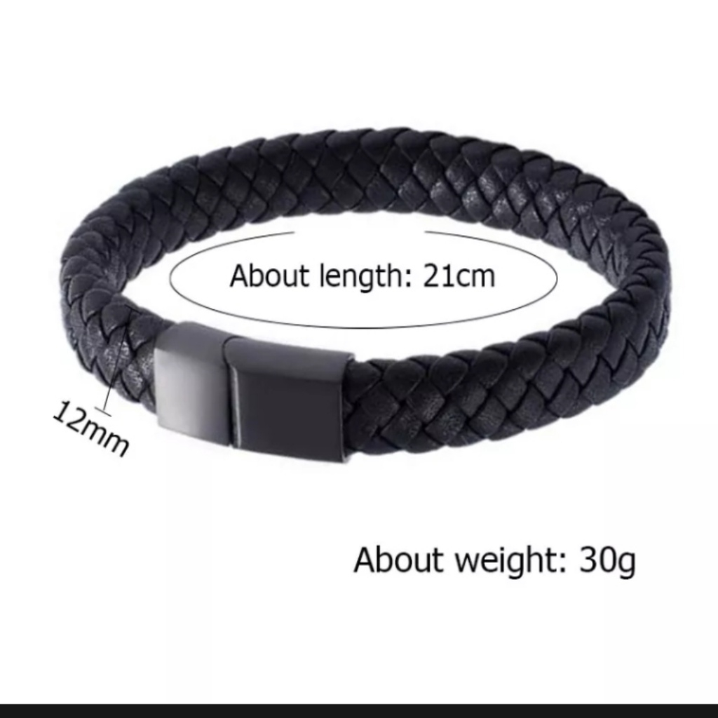 Gelang Hitam Perhiasan Pria Gelang Kulit Kepang Gelang Gesper Magnetik Besi Anti Karat Free Custom