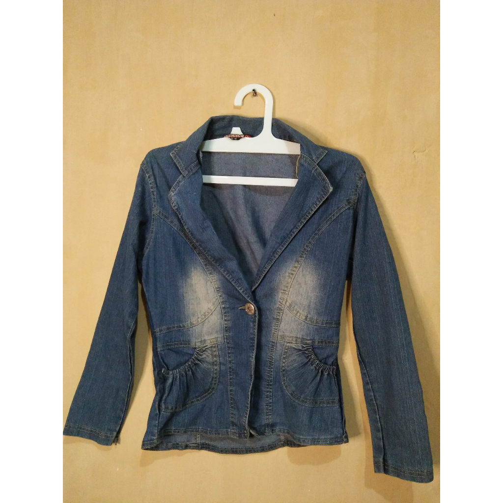 Blazer Jeans atau Jaket Jeans Wanita Lengan Panjang