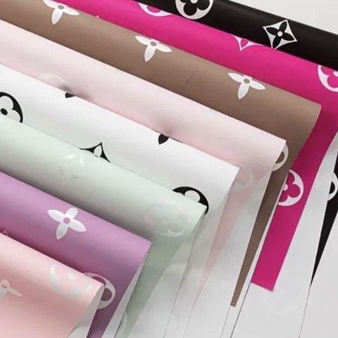 

[5 LEMBAR] Flower Wrapping Paper Bi Color Motif LV Cellophane Waterproof Kertas Buket Florist
