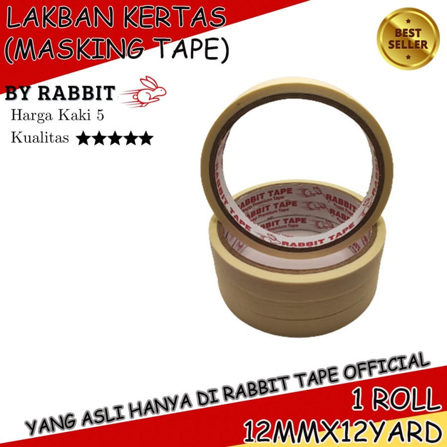 

Lakban Kertas RABBIT TAPE 1/2 inch x 12 Yard / Masking Tape 12mm