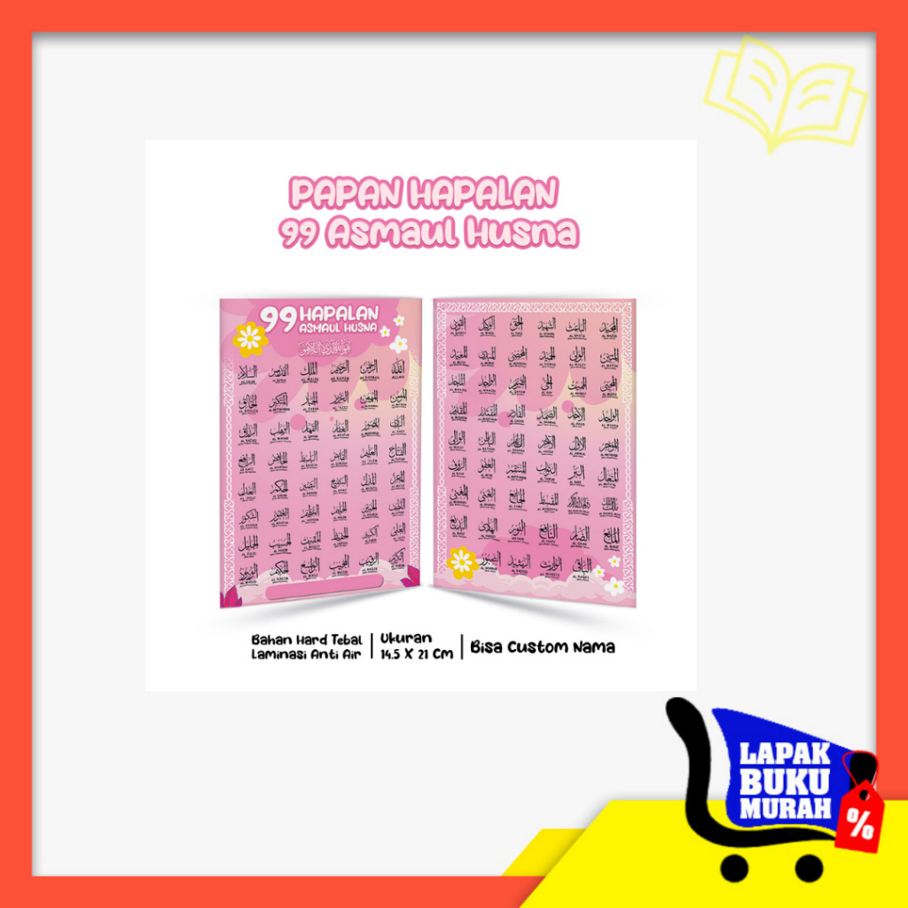 

Table Papan Hapalan Custom + Nama 99 Asamul Husna Bahan Hard Tebal Laminasi Anti Air , Depan Belakang Varian Pink