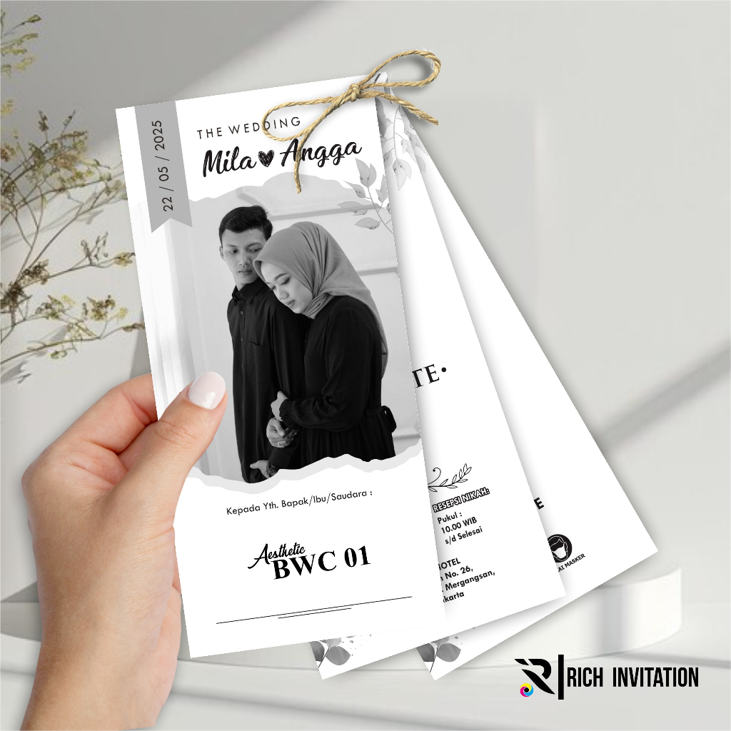 UNDANGAN PERNIKAHAN AESTHETIC BWC TALI - UNDANGAN NIKAH AESTHETIC BW CUSTOM TALI