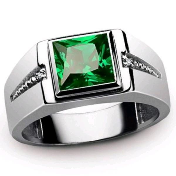 Cincin Silver Batu Hijau Mewah - Cincin Batu Green Ruby Cubic Zirconia / Cincin Pria Wanita Batu Nat