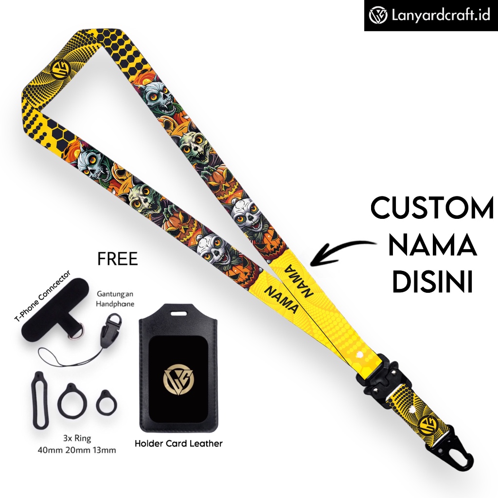 

[JKT-CH] Lanyard Craft Custom Nama Halloween Monster Series Request Nama Satuan Gantungan Card Holder Tali Lanyard 2cm