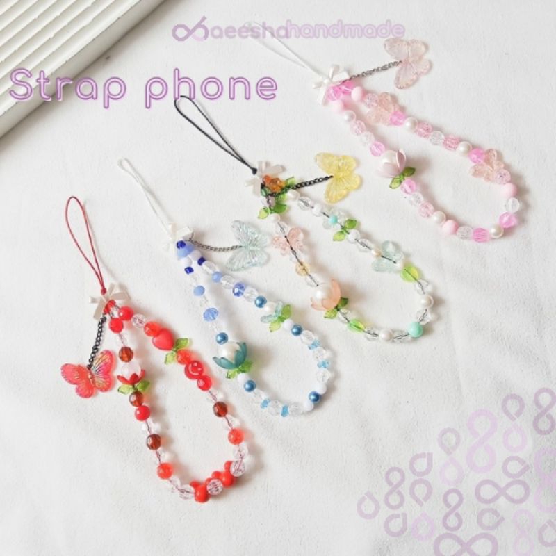 Aeesha- Strap phone Tali Gantungan Lanyard Hp Kupu Kupu Bunga