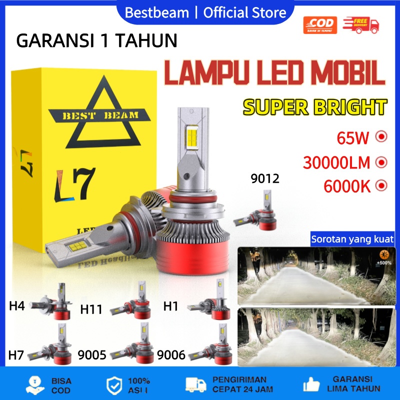 BEST BEAM LAMPU LED MOBIL H4 H11 H1 H7 9005 9006 9012 65 WATT 30000LM 6000K SEPASANG