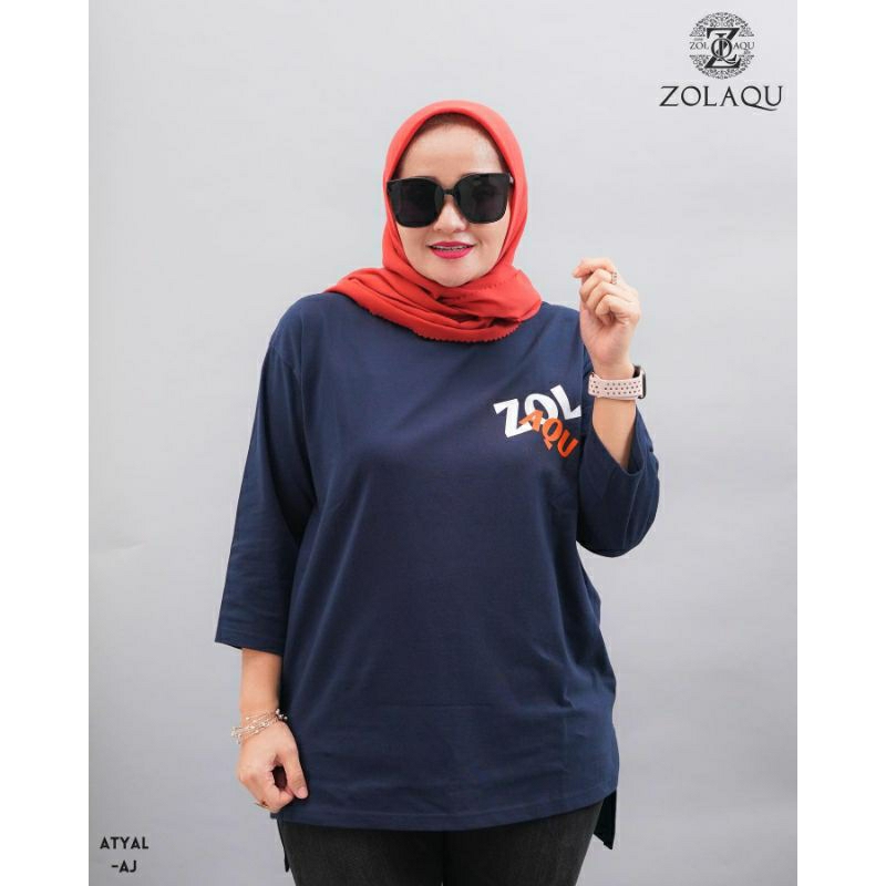 BAJU ATASAN KAOS DISTRO ZOLAQU POLOS OVERSIZE NAVY ATYAL TEBAL ZLQ WANITA LENGAN PANJANG KOMBINASI S