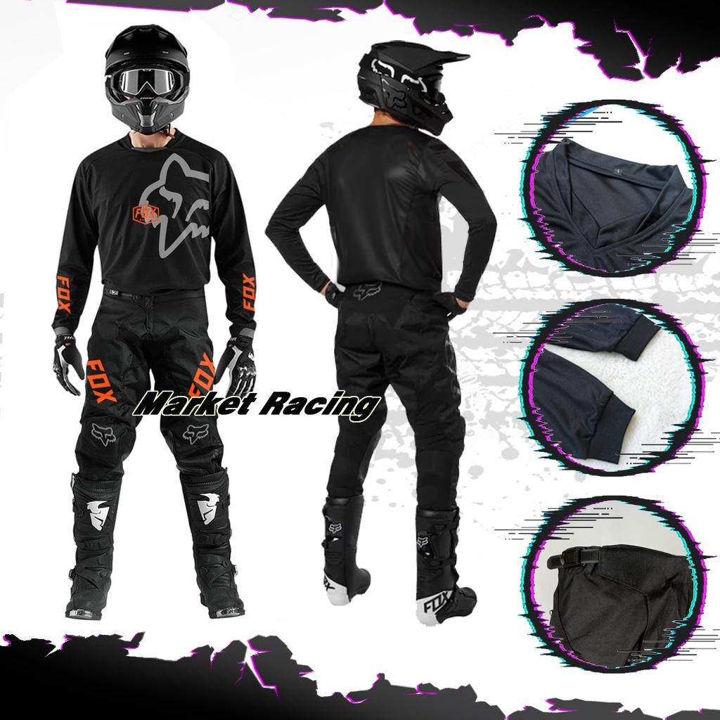 Tshirt Kaos Jersey Baju Set Celana Motor Trail Cross Motocross Jerset Trabas F0X HITAM BIRU OREN Kun