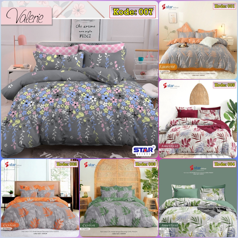 Kain Bahan Sprei Meteran Katun Star Motif Bunga Nuansa Abu Pilihan, Flower Grey  Katun CVC Original