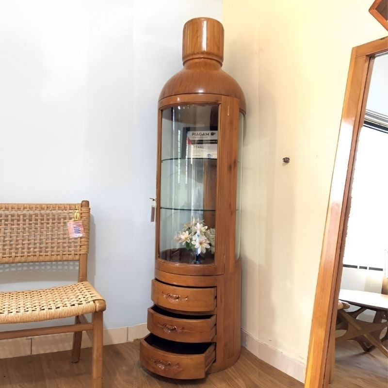 LEMARI HIAS PAJANGAN BOTOL KACA AESTHETIC UNIK BAHAN KAYU JATI BERKUALITAS / LEMARI HIAS UNTUK RUANG
