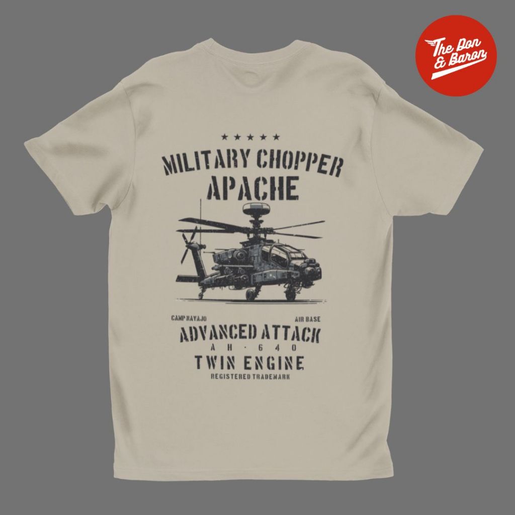 Kaos Vintage Retro Apache Military Helicopter Sand