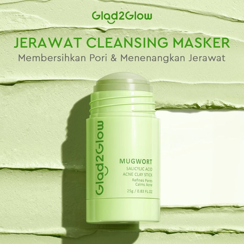 Glad2glow Mugwort Clay Mask Masker Wajah Face Cleansing Green Mask Stick Salicylic Acid
