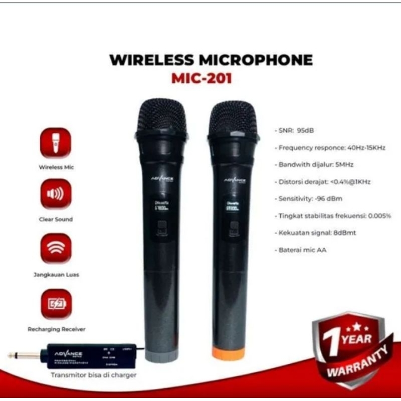 ADVANCE Mic-201 Mic201 Profesional Wireless Bluetooth Double Isi 2 pc Karaoke Mic