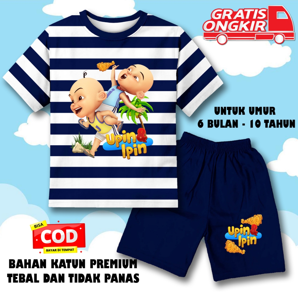 Setelan salur lengan pendek anak laki laki perempuan kaos pendek anak upin ipin ayam goreng dtf